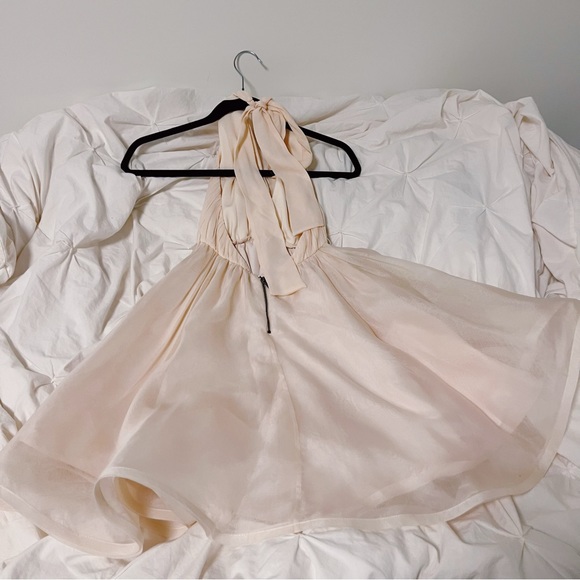 ALICE + OLIVIA Pale Pink Silk Organza V-Neck & Open Back Mini Dress Size XS - 0 - Picture 6 of 6